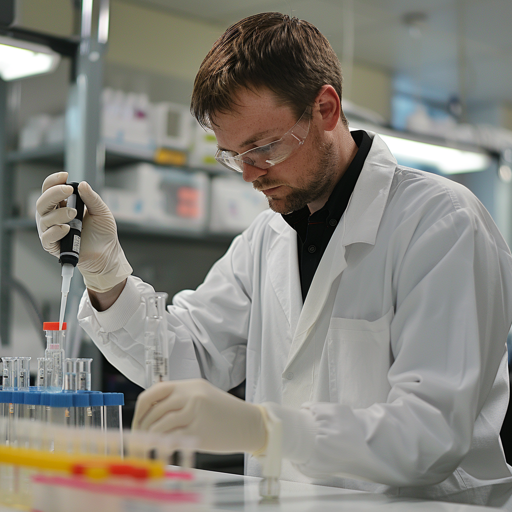 lab employee testing water