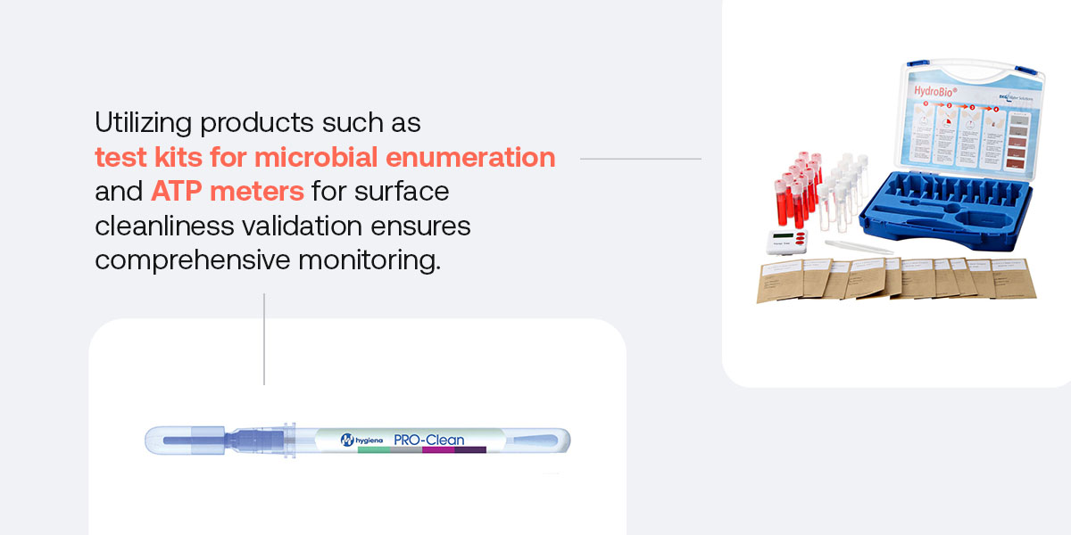 using products such as test kits for microbial enumeration and ATP meters